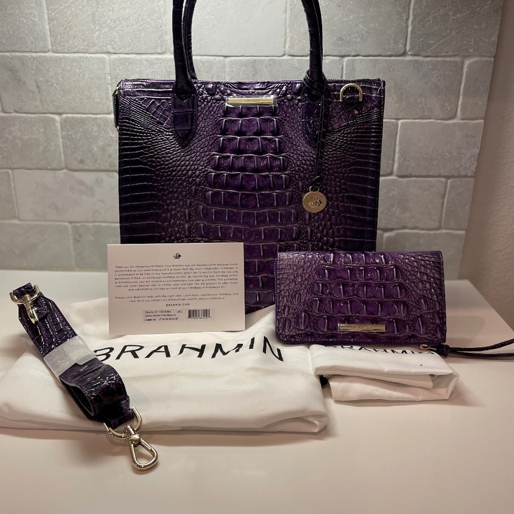 NWOT Brahmin Caroline Ultraviolet Ombré Melbourne and Matching Wristlet